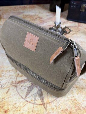 Brixton Traveller Dopp Kit Waxed Canvas Toiletry Bag | Olive Green/Brown